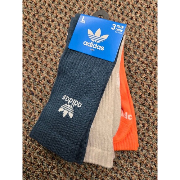 Adidas Trefoil Crew Socks 3 Pairs - Navy / Crew Yellow / Beige (Unisex L) GC3358 - Picture 1 of 4